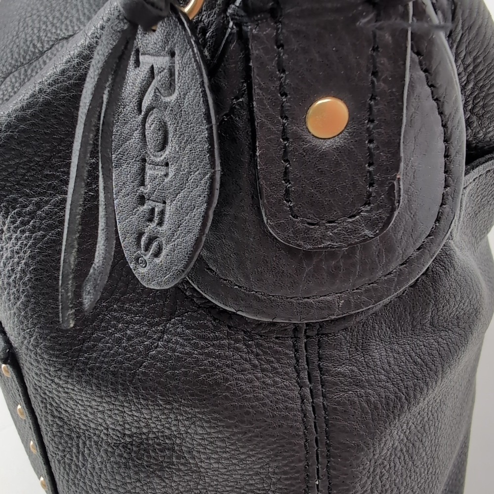 Rolfs Black Cowhide Leather Studded Hobo Shoulder Bag Gold Hardware - Picture 2 of 13
